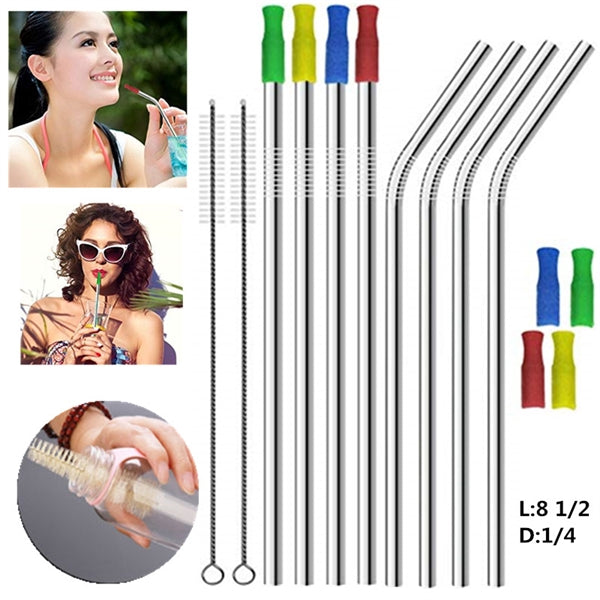 Stainless Steel Drinking Straws w/Colored Tips
